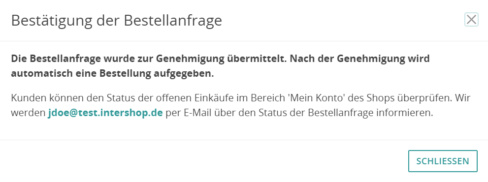 Dialog zur Bestätigung der Bestellanfrage