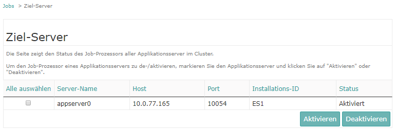 Target Servers overview page