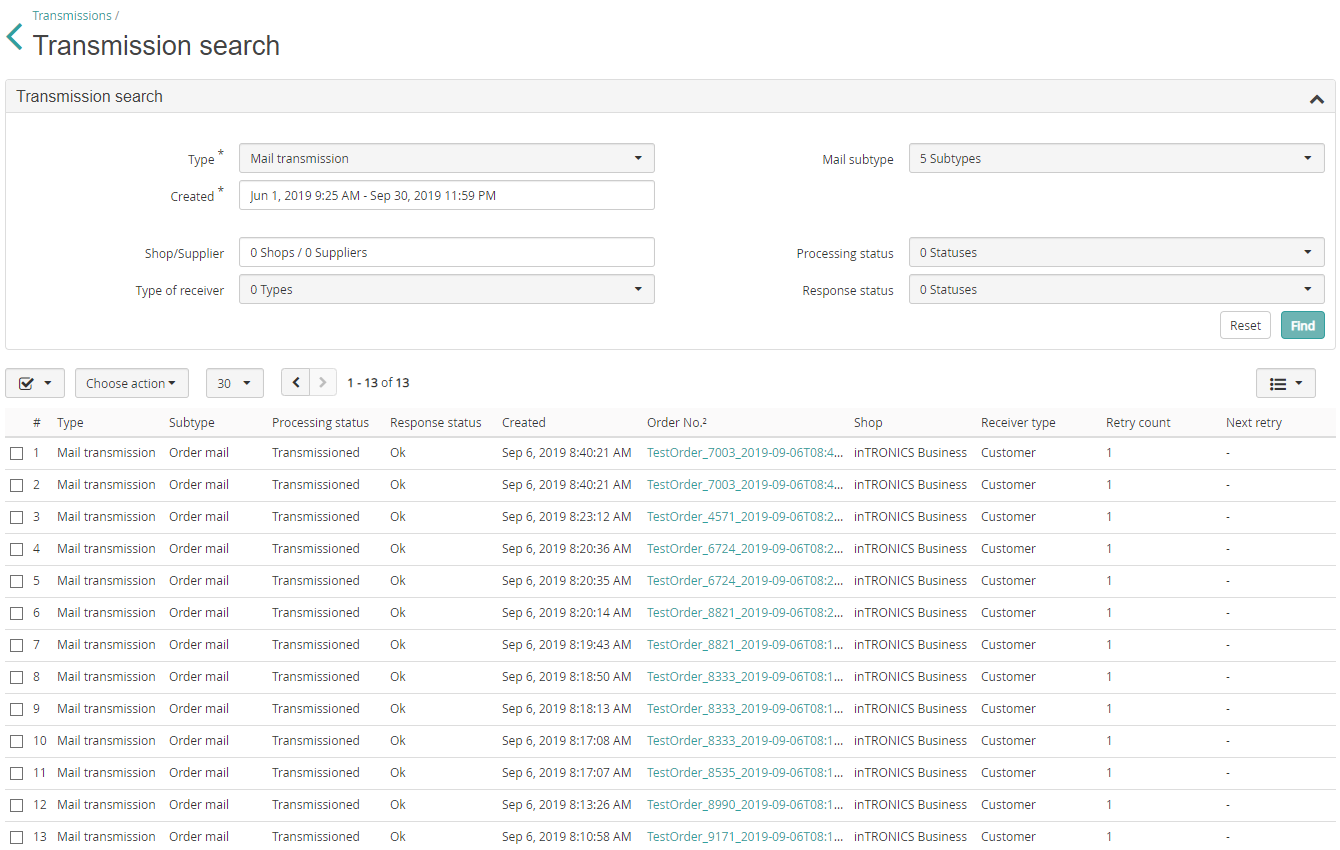 Transmission search form and result page
